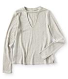Aeropostale Aeropostale Long Sleeve Ribbed Choker Top - Light Heather Grey, Xsmall