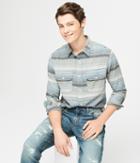 Aeropostale Aeropostale Long Sleeve Striped Flannel Woven Shirt - Blue Celeste, Xsmall