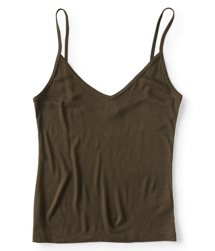 Aeropostale Aeropostale Solid Ribbed V-neck Cami - Olive, Xsmall