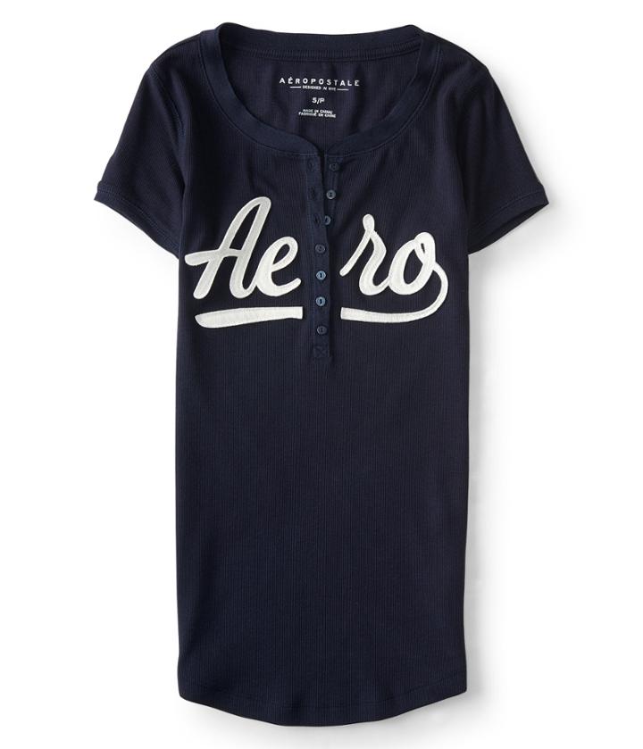 Aeropostale Aeropostale Aero Logo Ribbed Henley - Classic Navy, Large