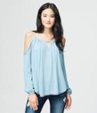 Aeropostale Aeropostale Long Sleeve Crinkled Cold-shoulder Top - Light Aqua, Xsmall