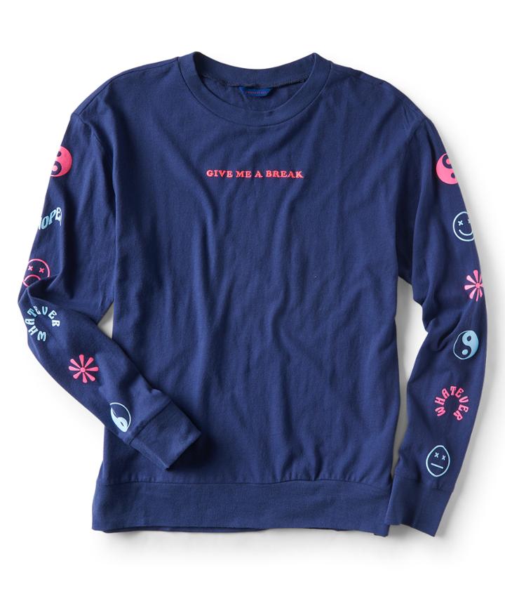 Aeropostale Aeropostale Long Sleeve Give Me A Break Graphic Tee - Endless Blue, Xsmall