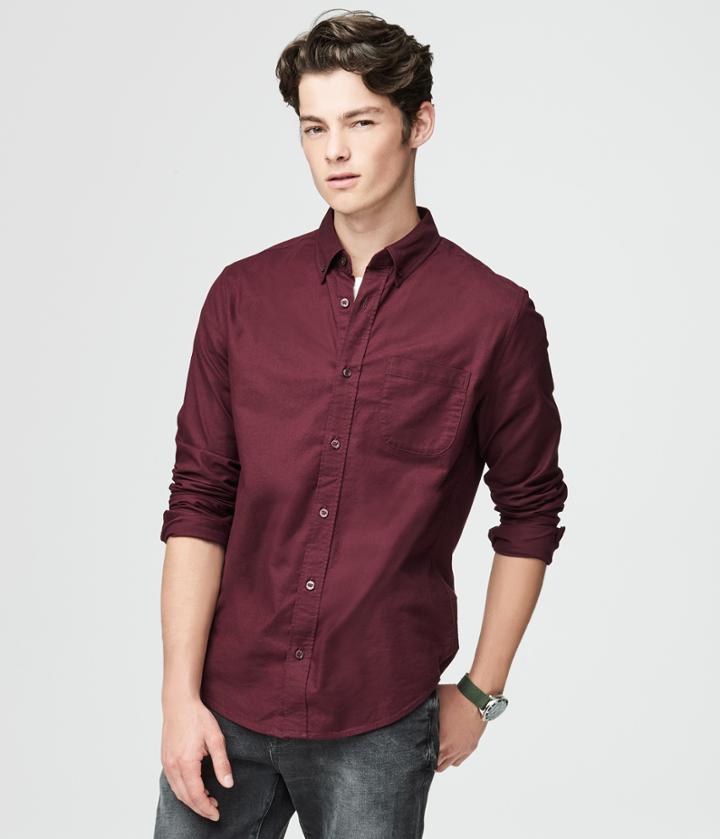 Aeropostale Aeropostale Prince & Fox Solid Oxford Button Down - Magenta, Xxlarge