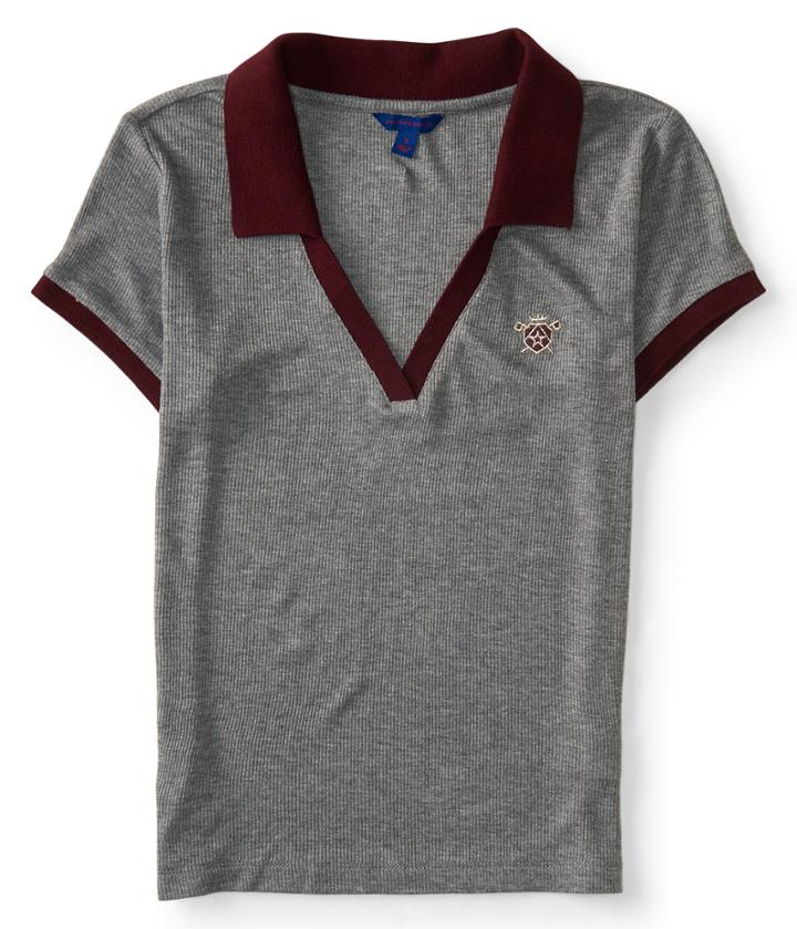 Aeropostale Aeropostale Shield Icon Throwback Jersey Polo - Medium Heather Grey, Medium