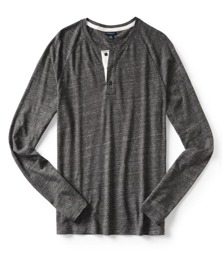 Aeropostale Aeropostale Long Sleeve Textured Henley - Charcoal Heather Grey, Xsmall