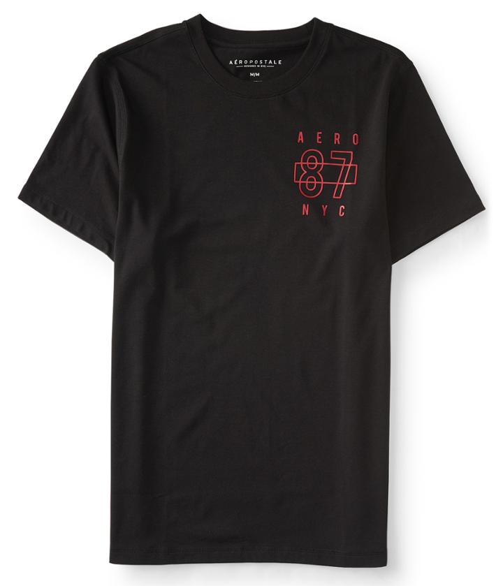 Aeropostale Aeropostale Aero 87 Nyc Logo Solid Stretch Graphic Tee - Black, Xsmall