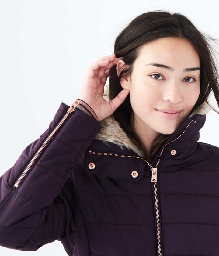 Aeropostale Aeropostale Solid Hooded Puffer Jacket - Purple, Xsmall