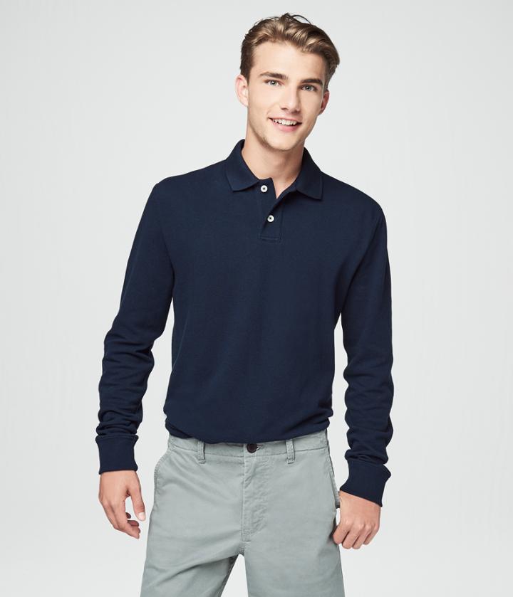 Aeropostale Aeropostale Long Sleeve Solid Uniform Pique Polo - Deep Navy, Xsmall