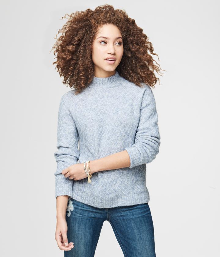 Aeropostale Aeropostale Zig-zag Mock-neck Sweater - Pearl Blue, Xsmall