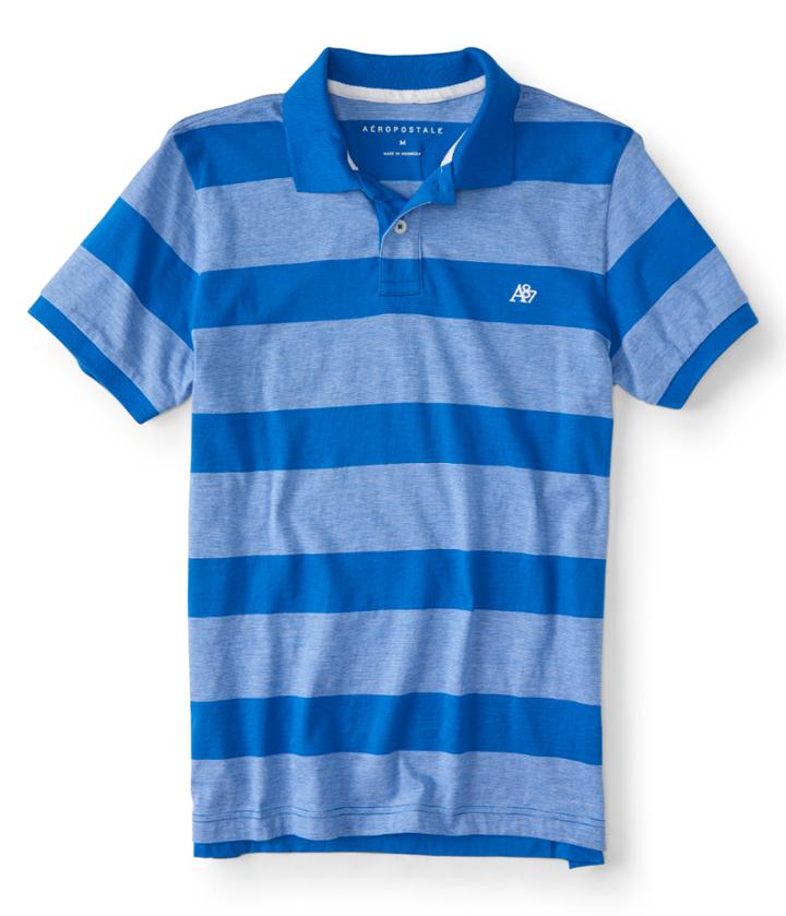 Aeropostale Aeropostale A87 Blocky Stripe Jersey Polo - Victoria Blue, Xsmall