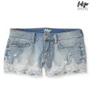 Aeropostale Tokyo Darling High-waisted Lace Light Wash Denim Shorty Shorts