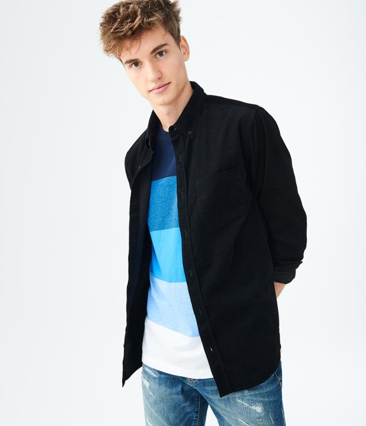 Aeropostale Aeropostale Long Sleeve Solid Corduroy Woven Shirt - Black, Xsmall