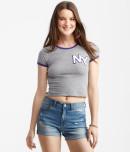 Aeropostale Varsity Ny Ringer Crop Baby Tee
