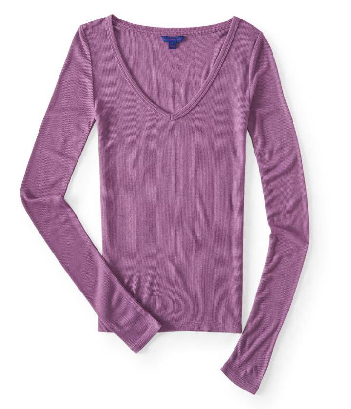 Aeropostale Aeropostale Long Sleeve Seriously Soft Ribbed V-neck Tee - Purple, Small