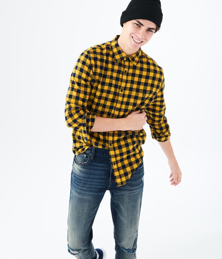 Aeropostale Aeropostale Long Sleeve Buffalo Plaid Flannel Woven Shirt - Yellow, Xsmall