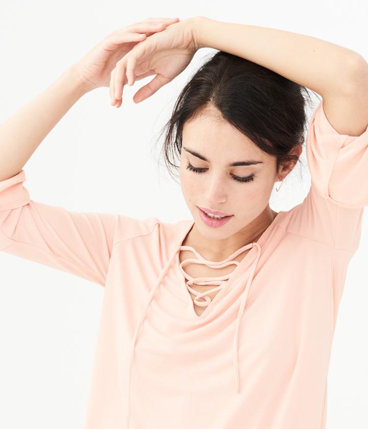 Aeropostale Aeropostale Long Sleeve Lace-up Peasant Top - Light Pink, Xsmall
