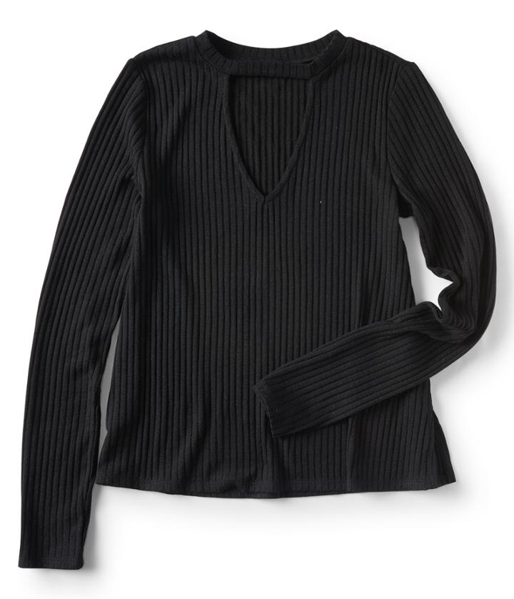 Aeropostale Aeropostale Long Sleeve Ribbed Choker Top - Black, Xsmall
