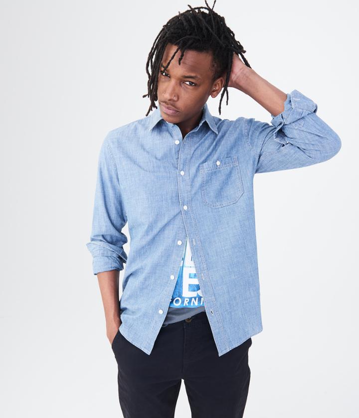 Aeropostale Aeropostale Long Sleeve Workwear Woven Shirt - Medium Wash, Xsmall
