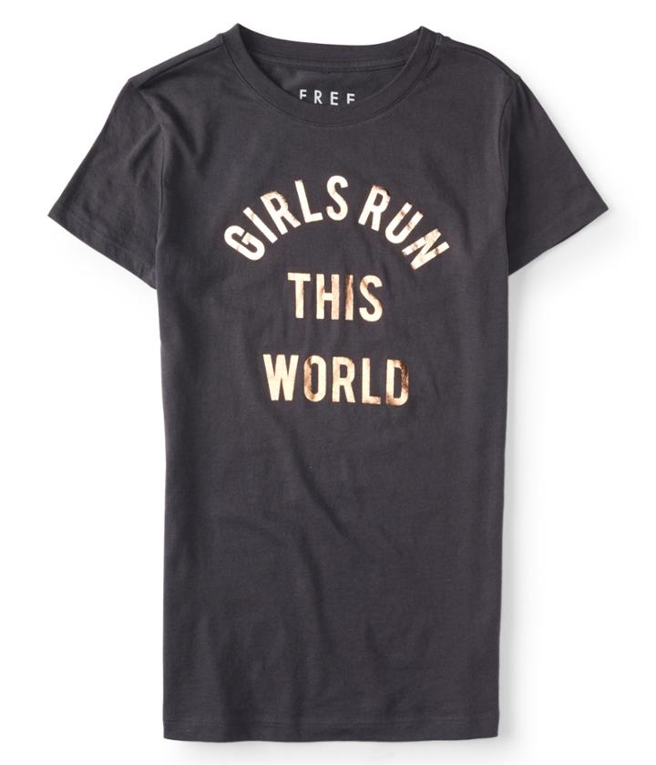 Aeropostale Aeropostale Free State Girls Run This World Graphic Tee - Dark Grey, Xsmall