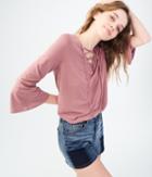 Aeropostale Aeropostale Long Sleeve Lace-up Peasant Top - Dark Pink, Small