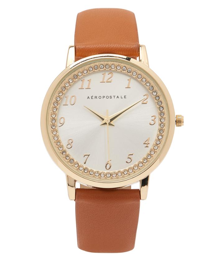 Aeropostale Aeropostale Faux Leather Rhinestone Analog Watch - Light Brown