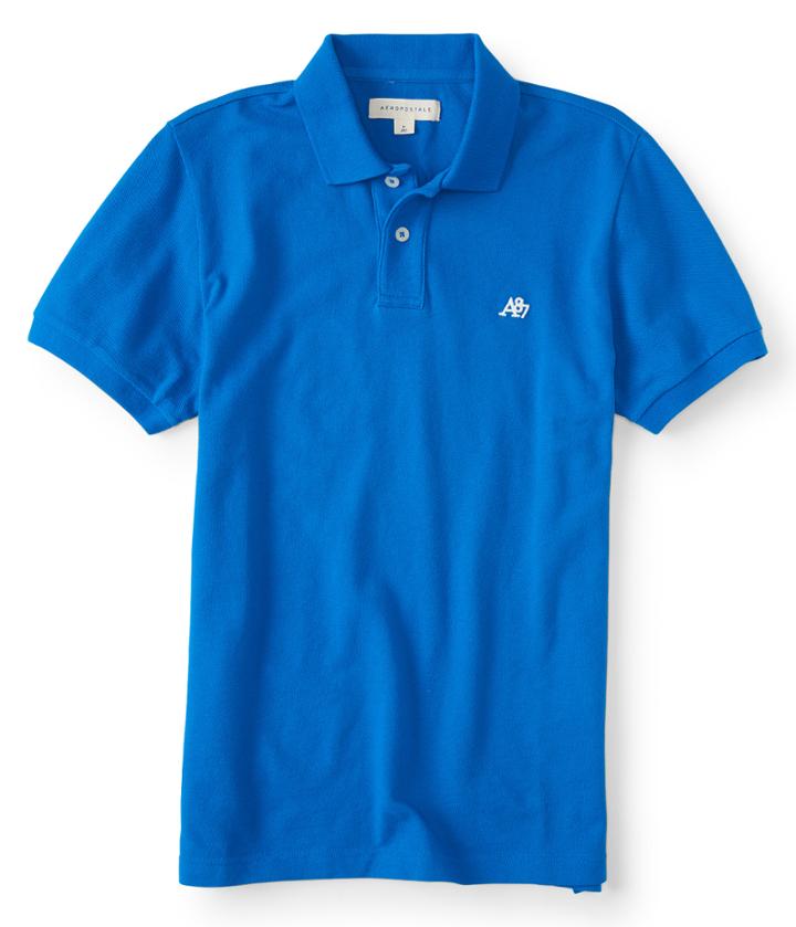 Aeropostale Aeropostale A87 Solid Logo Pique Polo - Blue Glow, Xsmall