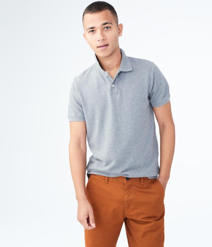 Aeropostale Aeropostale Solid Uniform Pique Polo - Medium Heather Grey, Small