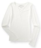 Aeropostale Aeropostale Long Sleeve Seriously Soft Lace-up Tee - Floral White, Xsmall