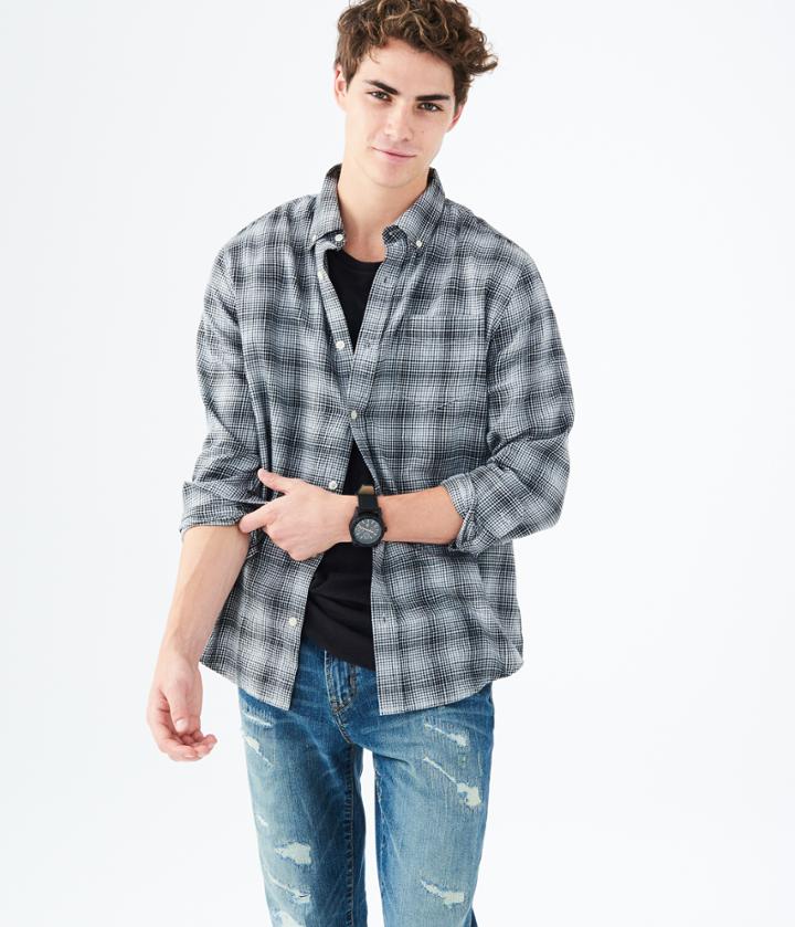 Aeropostale Aeropostale Long Sleeve Monochrome Plaid Woven Shirt - Black, Xsmall