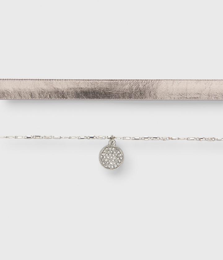 Aeropostale Aeropostale Pav Disc Choker Short-strand Necklace 2-pack - Silver