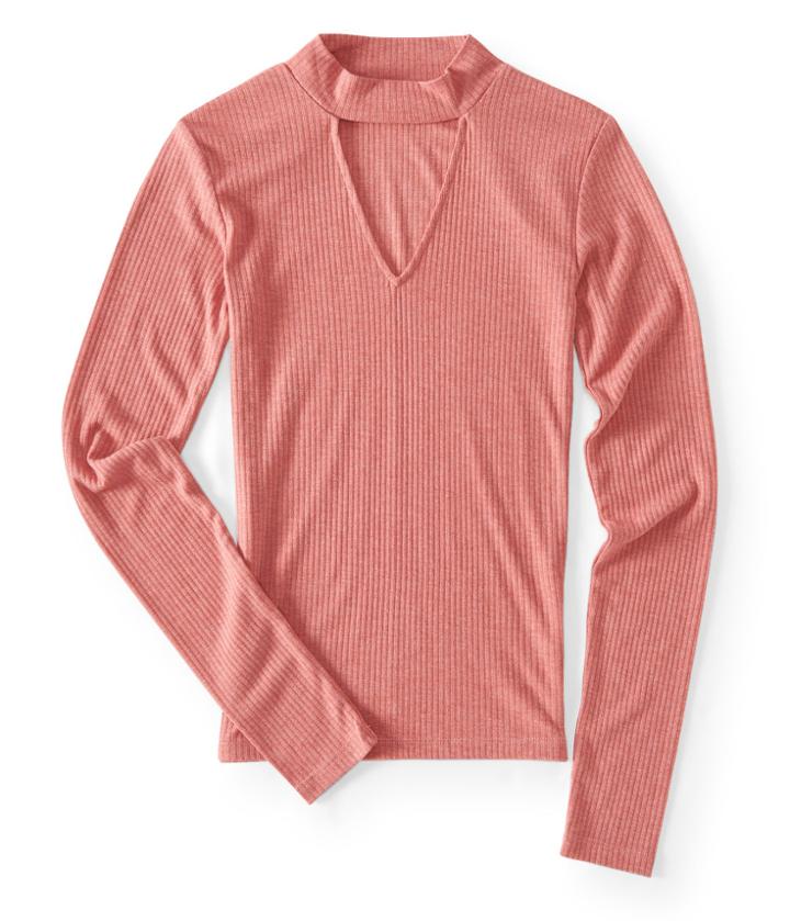 Aeropostale Aeropostale Long Sleeve Keyhole Mock-neck Top - Mayan Clay, Xsmall