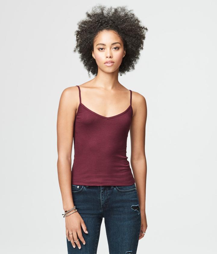 Aeropostale Aeropostale Solid Ribbed V-neck Cami - Bold Burgundy, Xsmall