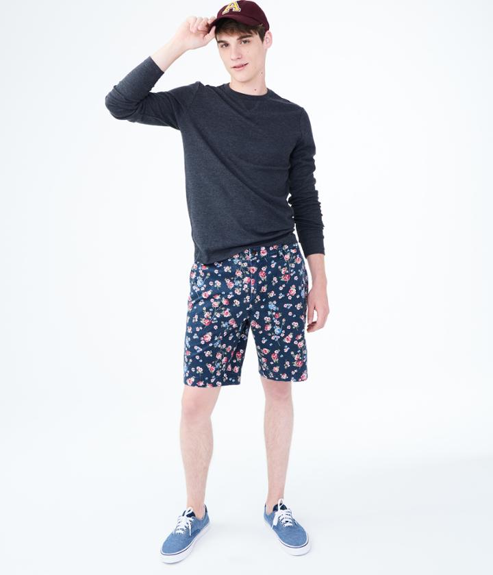 Aeropostale Aeropostale Floral Print Flat-front Reflex Shorts - Rich Navy, 27