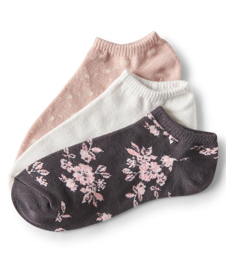 Aeropostale Aeropostale 3-pack Flower, Solid & Dot Ankle Socks - Pink