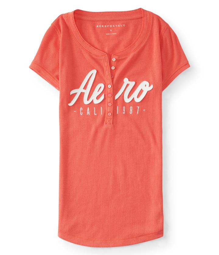 Aeropostale Aeropostale Aero Cali 1987 Henley - Dark Coral, Xsmall