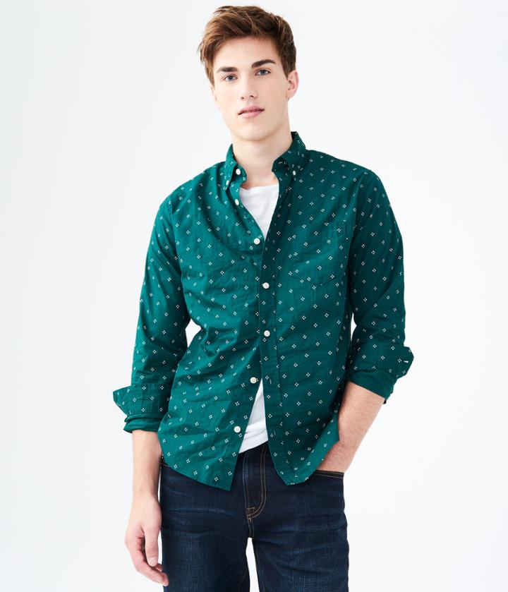 Aeropostale Aeropostale Long Sleeve Geo Print Woven Shirt - Dusty Rosemary, Xsmall