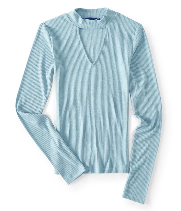 Aeropostale Aeropostale Long Sleeve Keyhole Mock-neck Top - Light Aqua, Xsmall