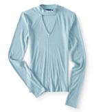 Aeropostale Aeropostale Long Sleeve Keyhole Mock-neck Top - Light Aqua, Xsmall