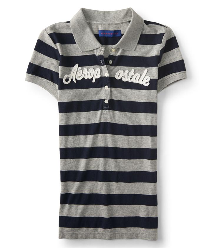 Aeropostale Aropostale Striped Jersey Polo - Light Heather Grey, Xsmall