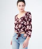 Aeropostale Aeropostale Long Bell Sleeve Floral Button-up Crop Top - Dark Red, Xsmall