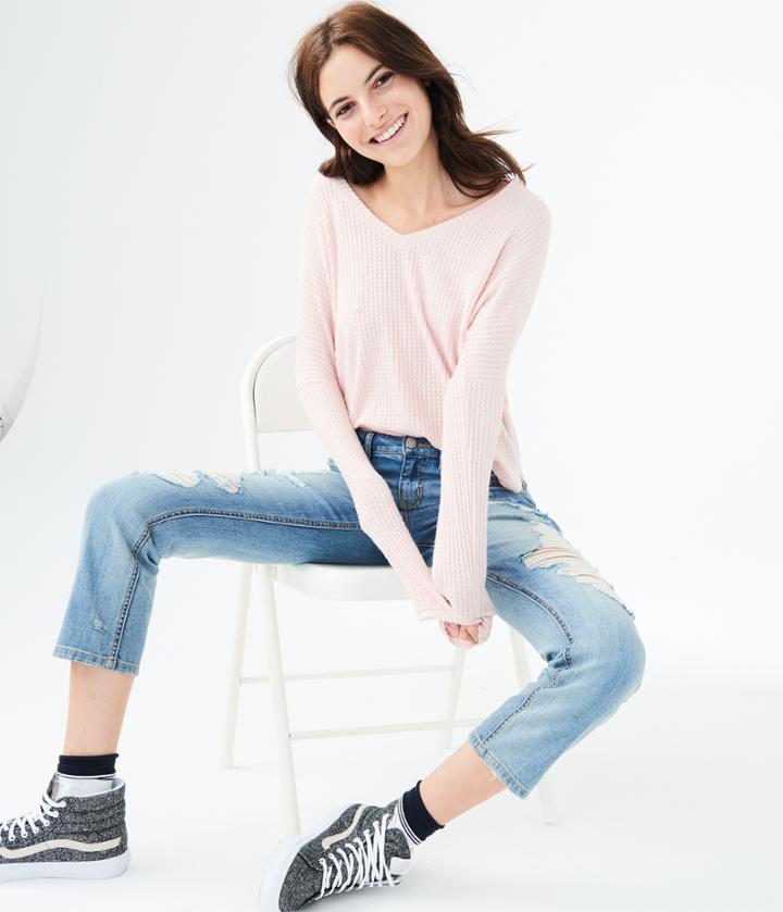 Aeropostale Aeropostale Long Sleeve Waffle V-neck Tee - Light Ping, Xsmall