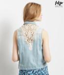 Aeropostale Tokyo Darling Crochet Light Wash Denim Vest