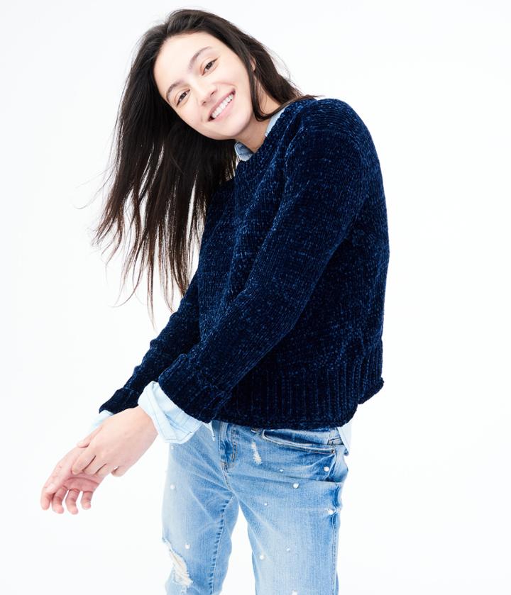 Aeropostale Aeropostale Solid Chenille Sweater - Classic Navy, Small