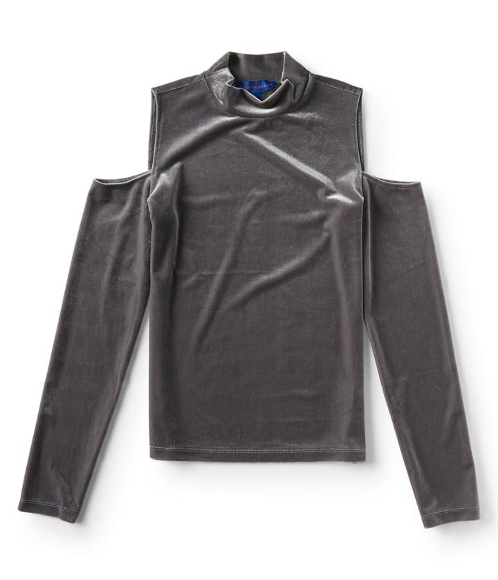 Aeropostale Aeropostale Long Sleeve Velvet Cold-shoulder Top - Iron Frost, Xsmall