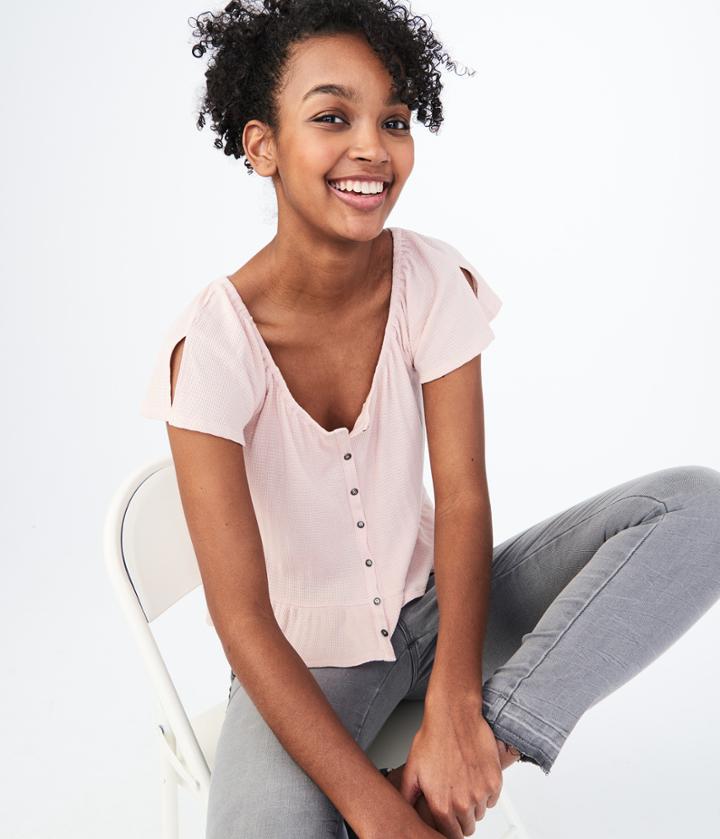 Aeropostale Aeropostale Textured Peasant Top - Light Pink, Xsmall