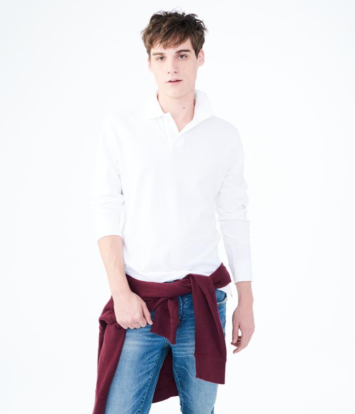 Aeropostale Aeropostale Long Sleeve Solid Uniform Pique Polo - Bleach, Small