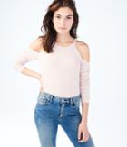 Aeropostale Aeropostale Long Sleeve Ribbed Cold-shoulder Top - Light Ping, Xsmall