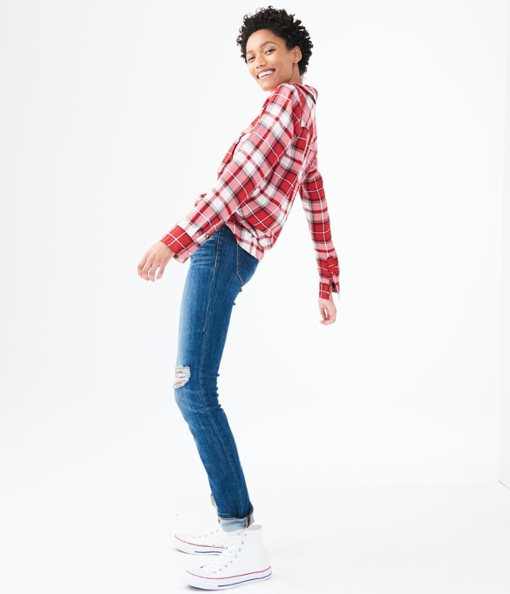 Aeropostale Aeropostale Long Sleeve Plaid Flannel Woven Shirt - Vinyl Red, Xsmall