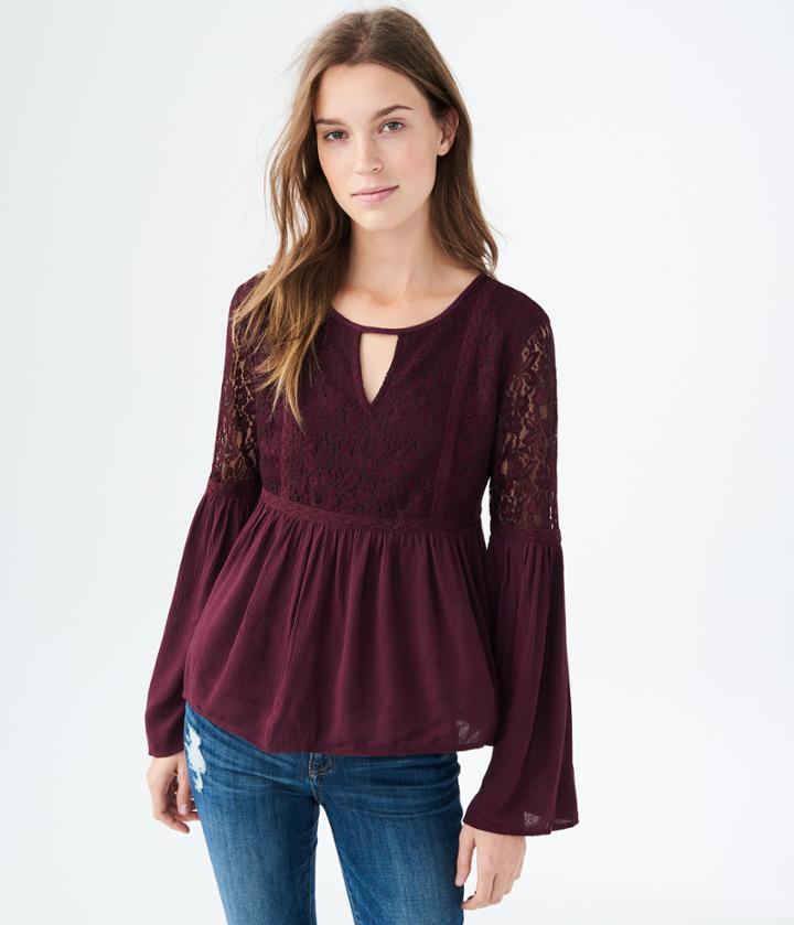 Aeropostale Aeropostale Long Sleeve Lace Peasant Top - Bold Burgundy, Large