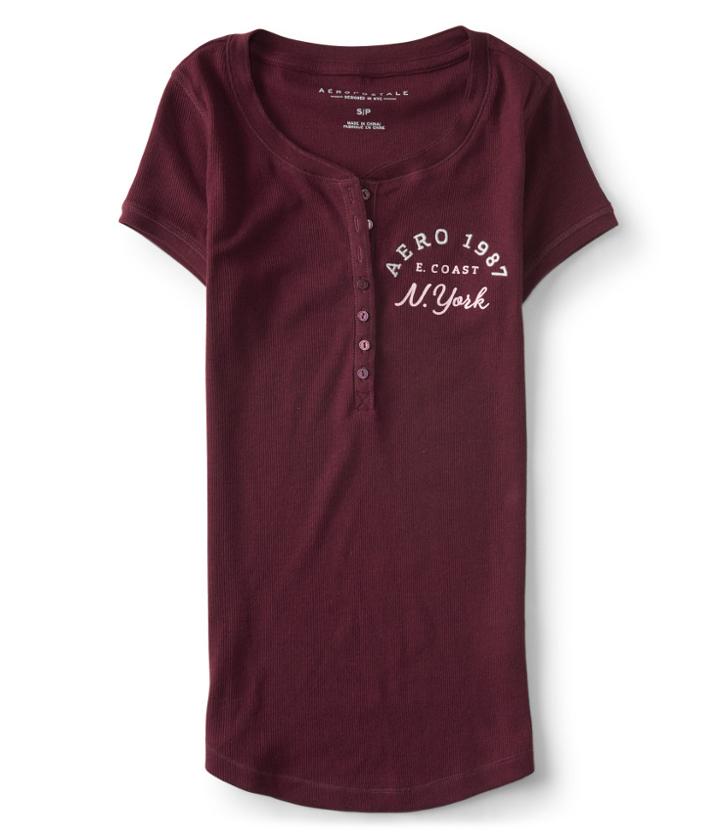 Aeropostale Aeropostale Aero 1987 New York Ribbed Henley - Bold Burgundy, Xxlarge
